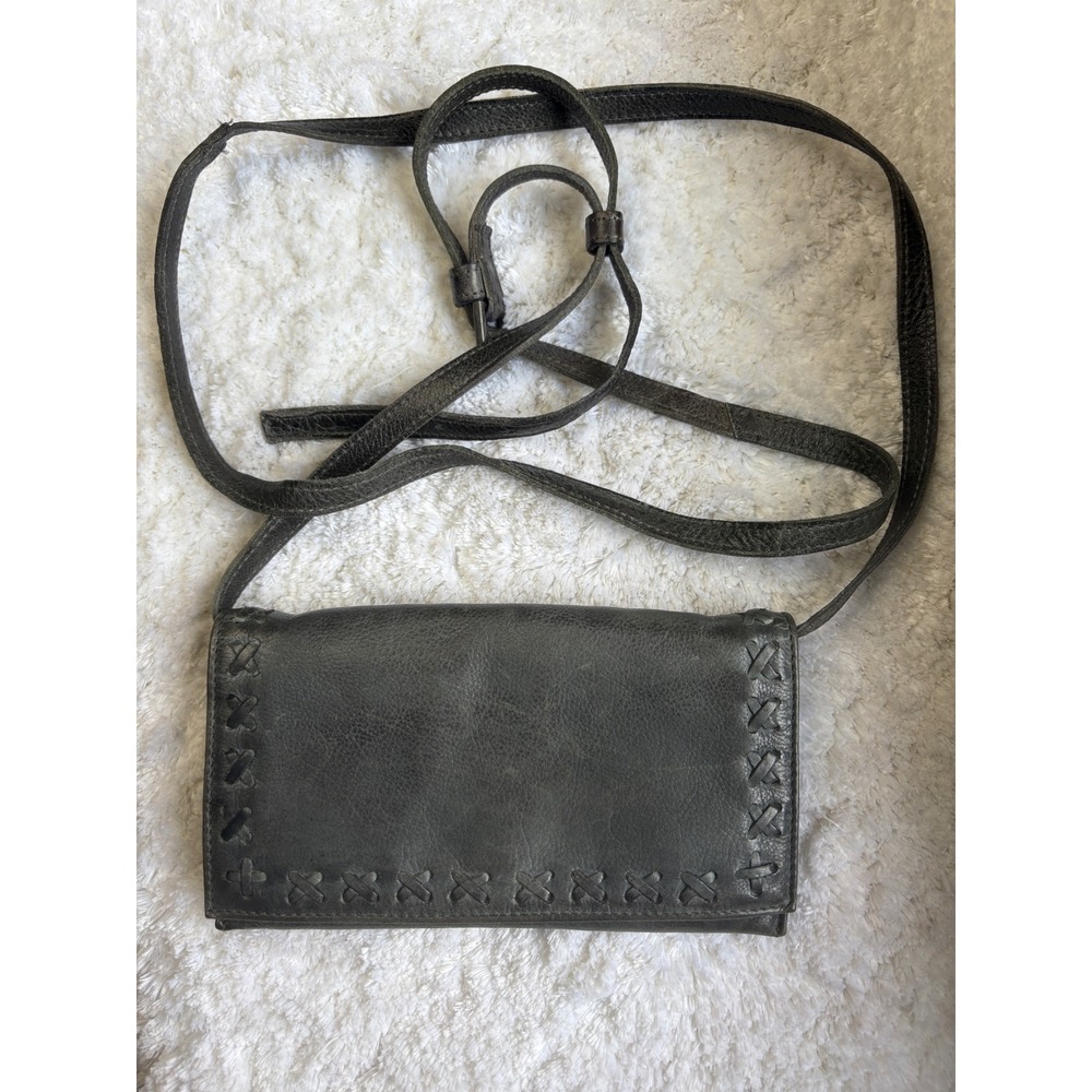 Latico Leathers Grey Whipstitch Leather Crossbody Wallet Bag Small Purse